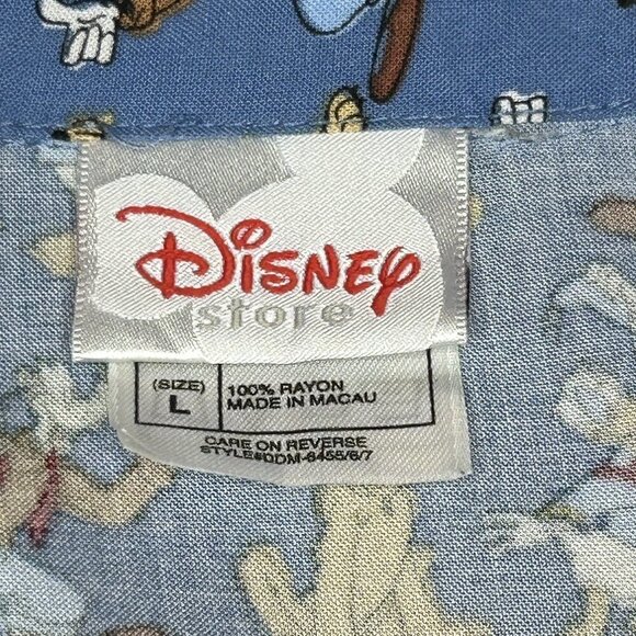 Vintage Disney Store Shirt Mens Large Blue Rayon Hawaiian Mickey Goofy Daffy L - Picture 4 of 9